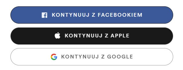 przykład przycisków do logowania typu Zaloguj się przez