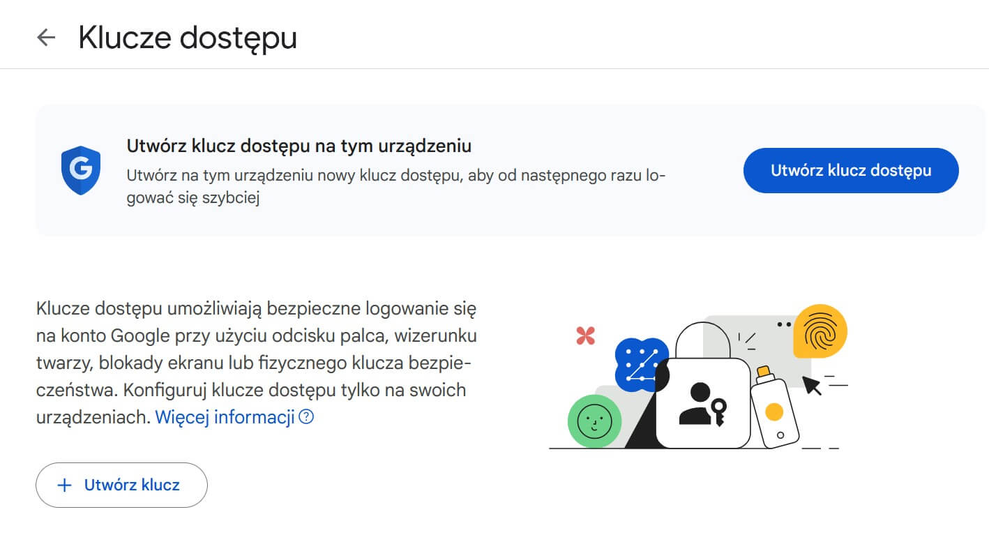 Generowanie Passkeys na koncie Google