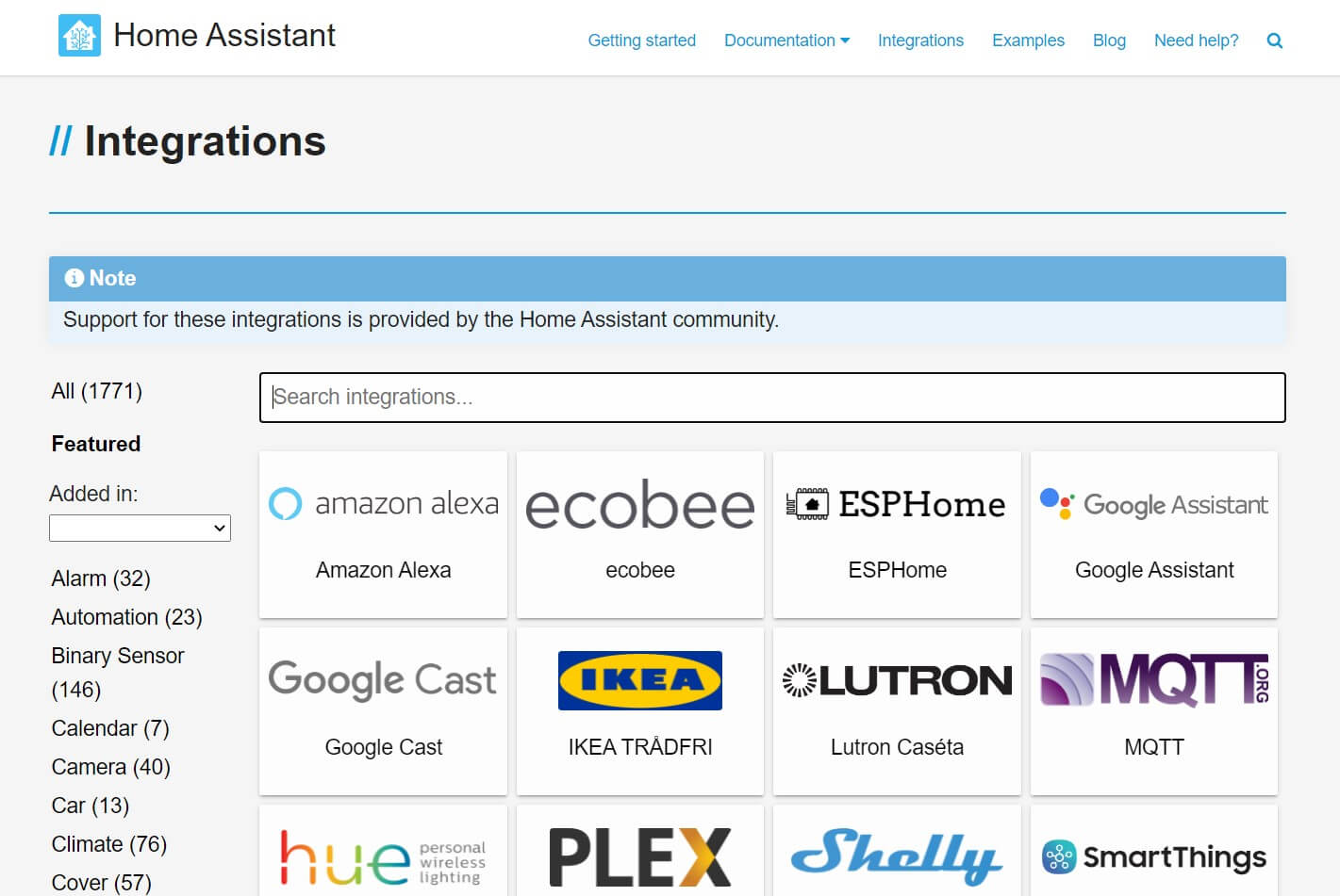 zrzut ekranu strony internetowej home-assistant.io