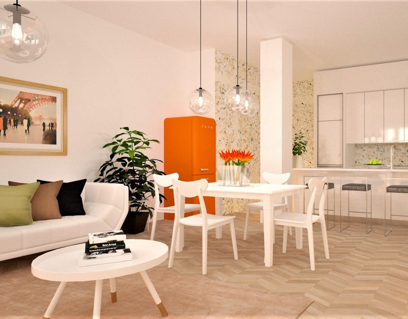 Inteligentny dom w salonie, kuchni, sypialni