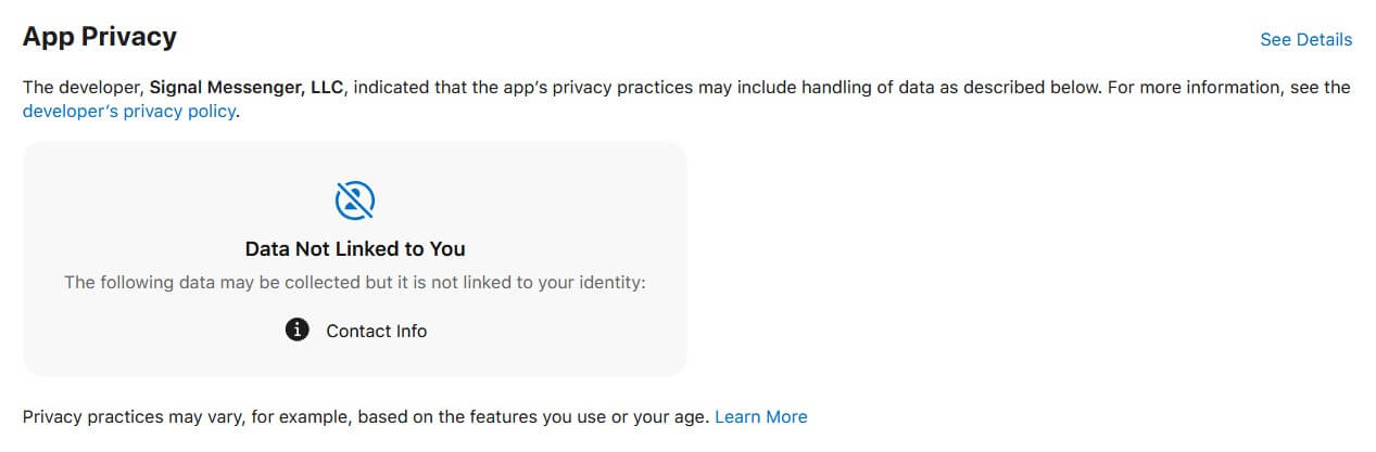 Uprawnienia komunikatora Signal w Appstore