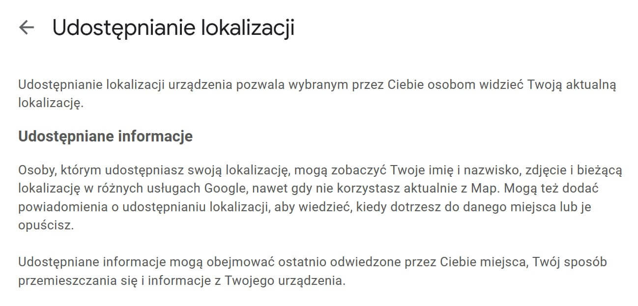 Udostępnianie lokalizacji na koncie Google